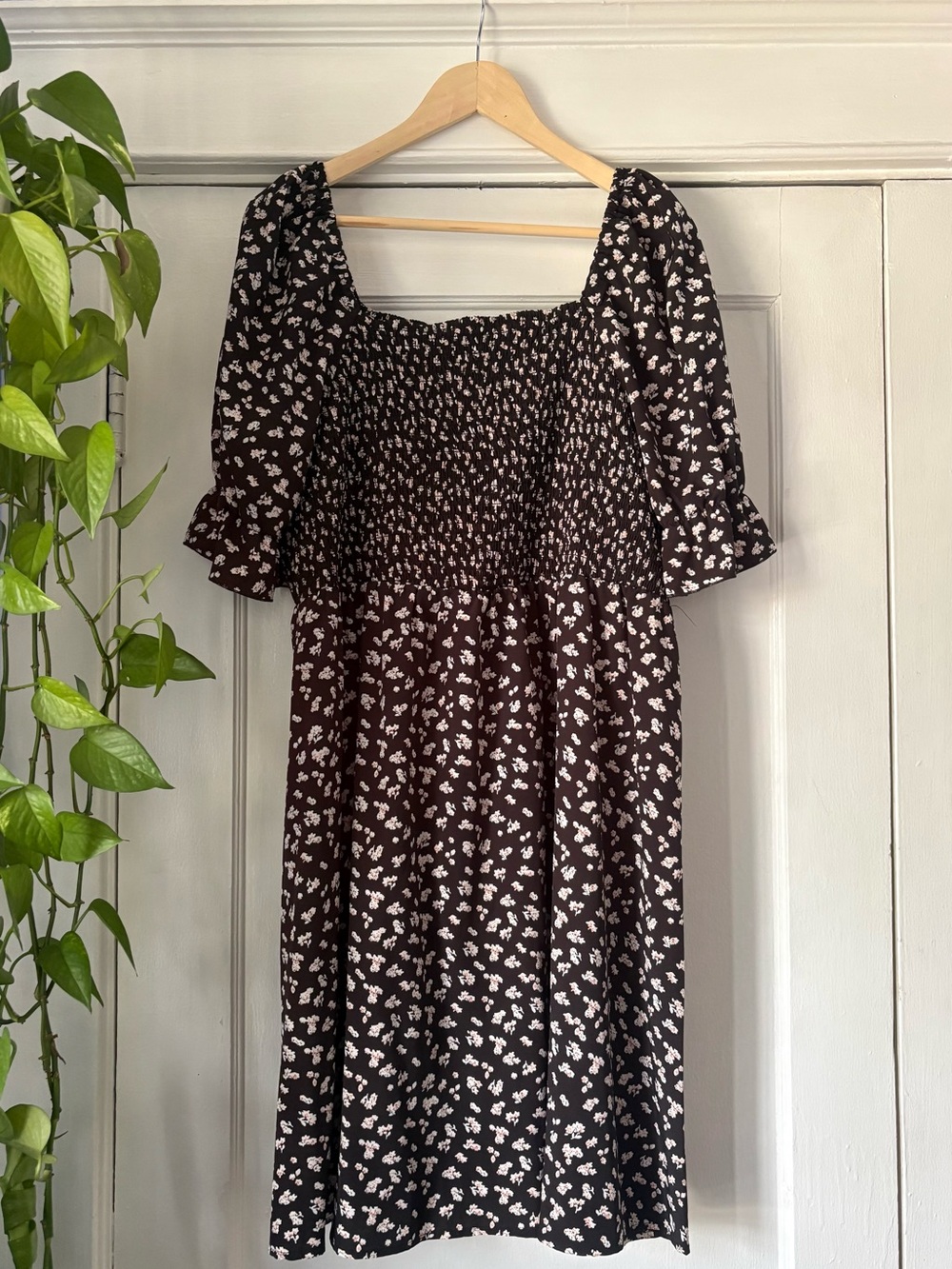 SHEIN Black Dress with White Floral Print